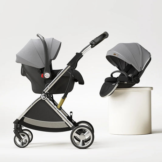 Luxurious Light High Landscape Baby Stroller Egg-shaped Seat for Newborn One Hand Recline Pushchair Pram Compact Size