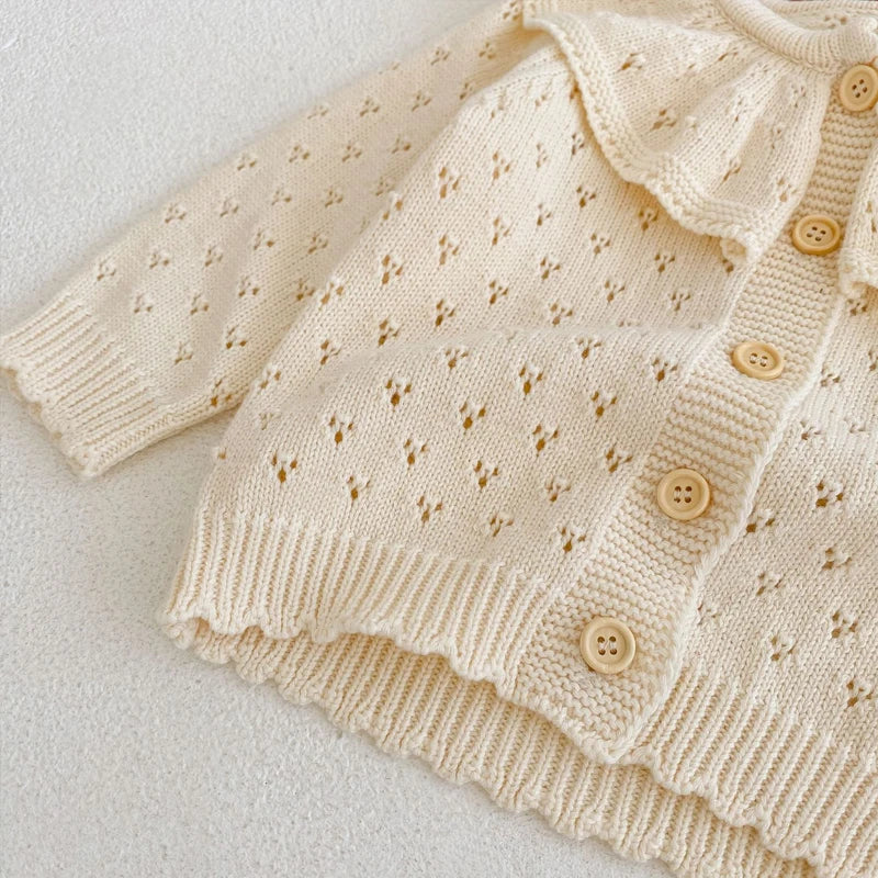 Autumn Baby Girl Sweater – Cotton Knitted Lotus Collar Long-Sleeve Coat