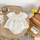 New summer baby clothing, cute lace embroidered solid color top and triangular pants set for 0-3 year old girls