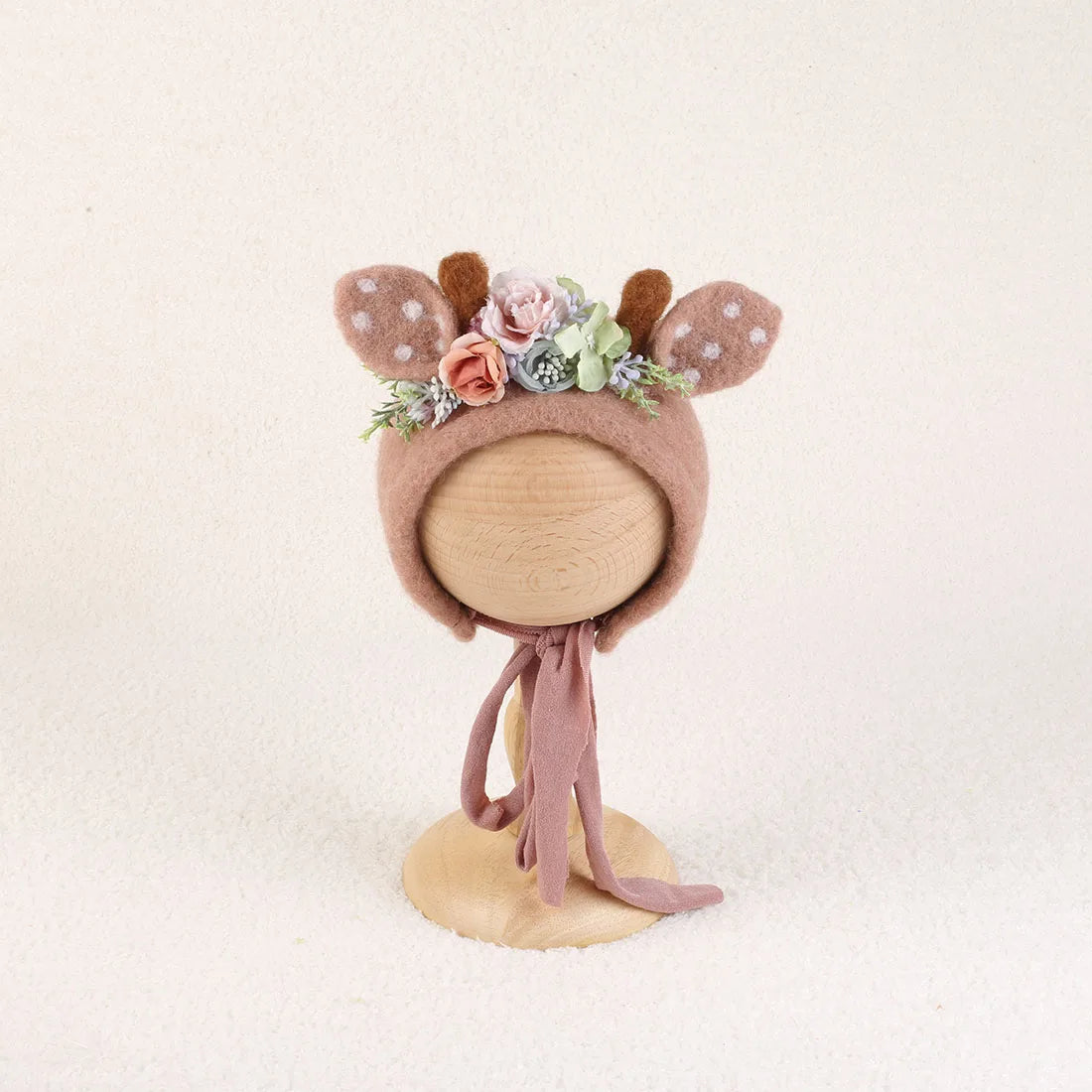 Cute Reindeer Wool Felt Bonnet for Newborn Baby Photo Shoot
