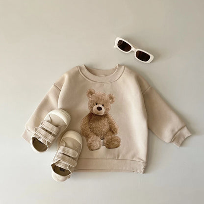 Autumn Winter Baby Clothes Cute Bear Print Casual Wear Top Sweater Thick Girls Boys Pullover Tops Soft Comfortable
