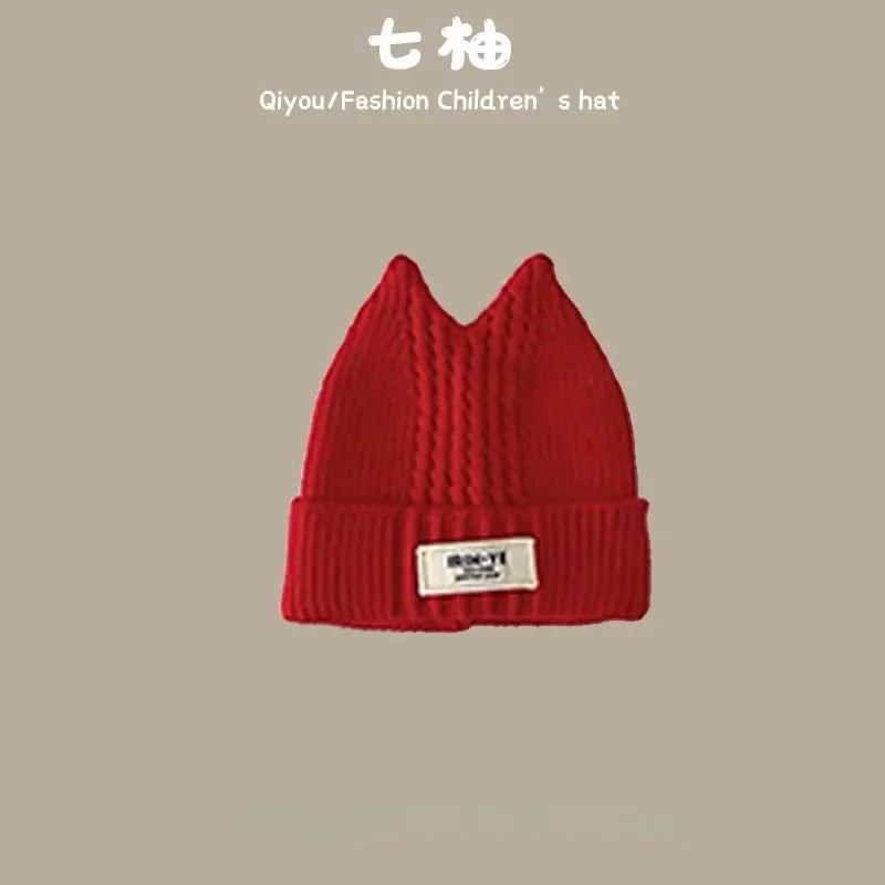 New Year Baby Hat Red Knitted Winter Infant Cap