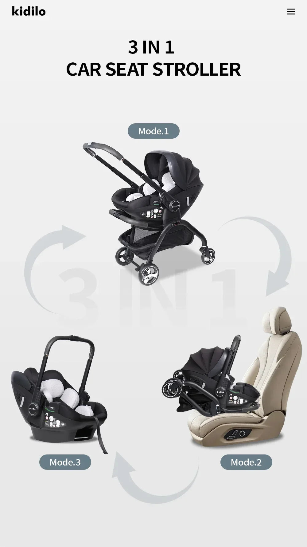 Kidilo 3-in-1 baby stroller, baby safety seat, newborn baby sleeping basket, portable 5 color choices Suitable for ages 0-1