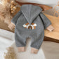 Baby Boys Woolen Jumpsuits Newborn Girls Hooded Rainbow Printed Rompers Winter Warm Bodysuit Clothes
