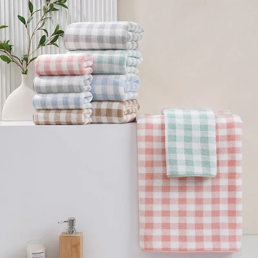 Japanese Minimalist Plaid Towel Absorbent Thick Soft Bath Towel Cotton Washing Bath Towels Two In One Parent Child Set Towel