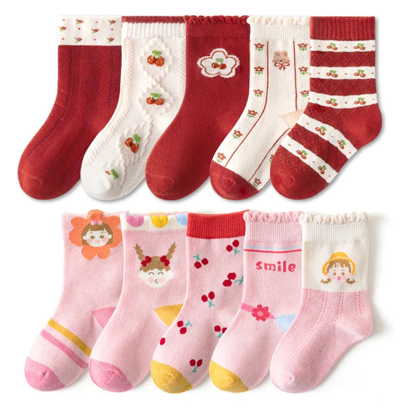 Chaussettes en coton à motifs de dessins animés pour filles