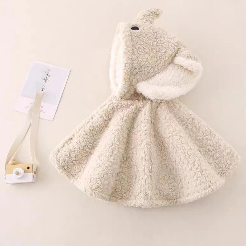 Cute Cartoon Baby Elephant Hooded Poncho -Fleece Lined Winter Cape with 3D Ears Warm Animal Cloak for Infants Toddlers(0-3 Year)