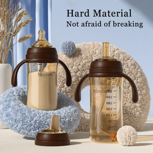 High capacity 240ml/300ml Straw Cup PP Material 5CM Wide Neck Nursing Bottle Anti-Colic BPA Free Milk Bottle Baby Kids