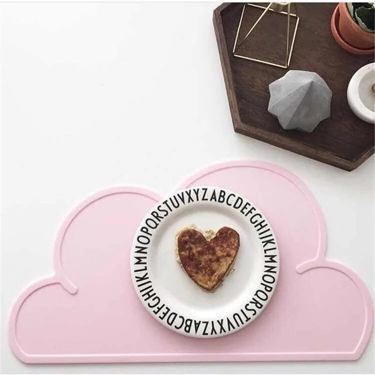 Placemat Kids Plate Mat  Table Pad Food Grade Silicone Waterproof Heat Insulation Kitchen Gadget Easy Cleaning Cloud/Square