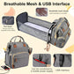 35L Mom Backpack – Folding Cot, Waterproof, USB Charging & Stroller Strap