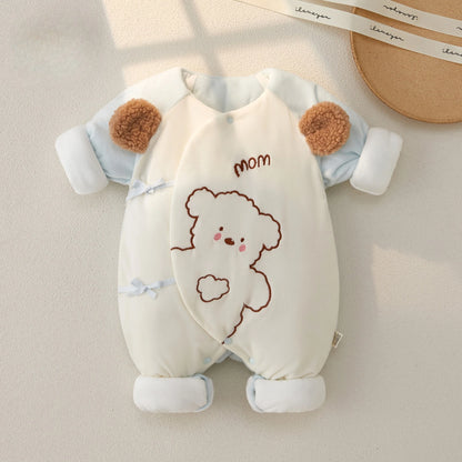 Body bébé automne-hiver en coton à manches longues et motif ours mignon, chaud et confortable, idéal pour les petits garçons et les petites filles.