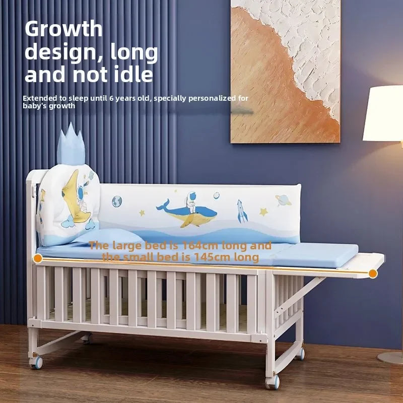 Luxury Solid Wood Baby Crib Multifunctional Convertible Bed with Bassinet Wheels Nest Bed  Wooden Convertible Baby Crib Movable
