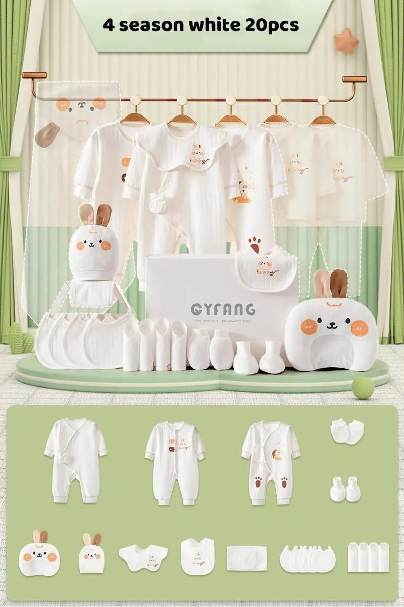 Summer Bunny Newborn Clothes Set – 20–26PCS Cotton Outfit for Boys & Girls