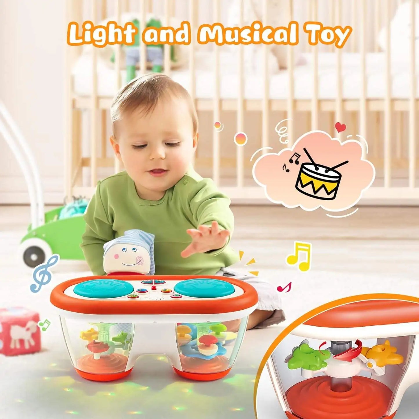 Children's Multifunctional Music Toy, Electronic Hand-played Drum, with Flashing Lights and Sound Effects, Accompany Baby's Grow