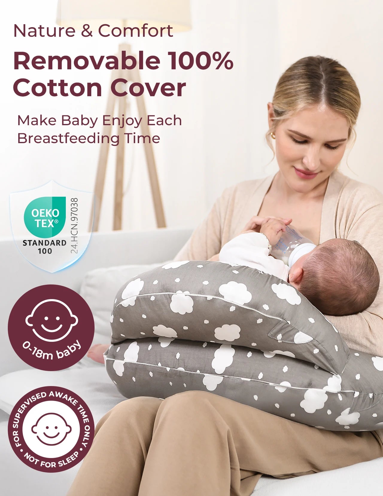 Momcozy Nursing Pillow for Breastfeeding, More Support for Mom and Baby, with Adjustable Waist Strap and Removable Cotton Cover