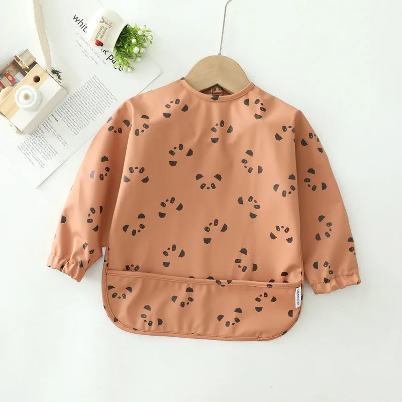Erduo Newborn Baby Waterproof Feeding Baby Soft Cloth Fabric Bibs Infant Apron Long Sleeve School Food Bib Eating Accessories