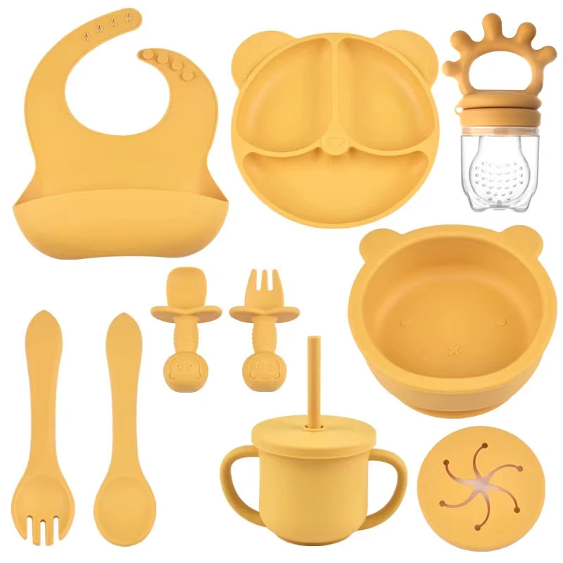 Infant Feeding Essentials – 9PCS Silicone Feeding Kit with Bib