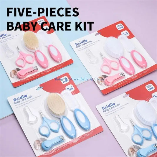 X5XE 5-in-1 Baby Head Comb Hair Bursh Care Set Newborns Multifunctional Nails Trimmer Toddlers Newborn Care Grooming