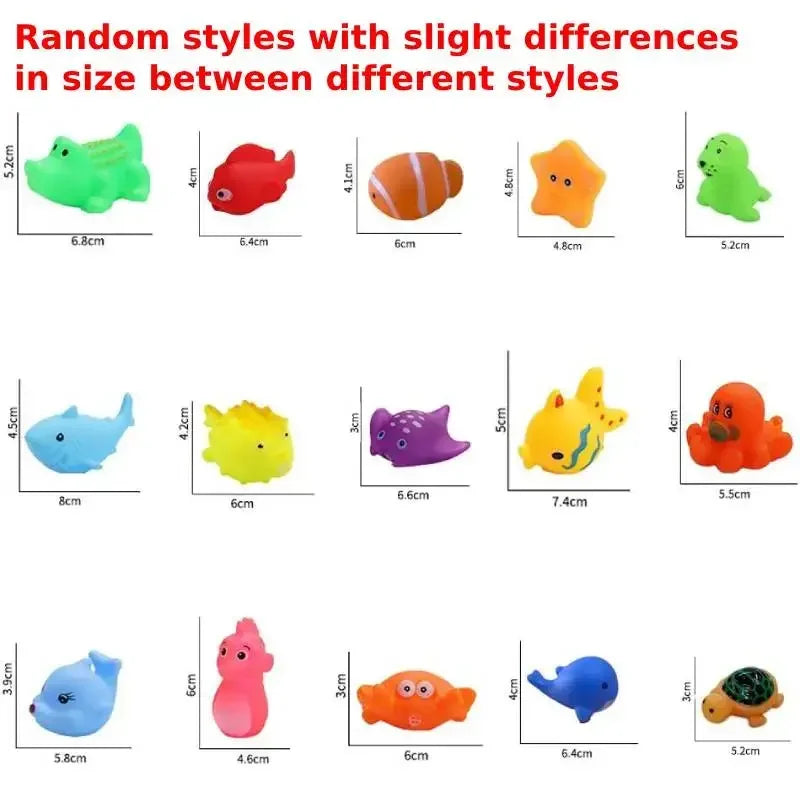 10pcs Preschool Bath Toys Rubber Floating Squeaky Baby Wash Shower Toy Ocean Animals Gift for Toddlers Kids Party Decoration