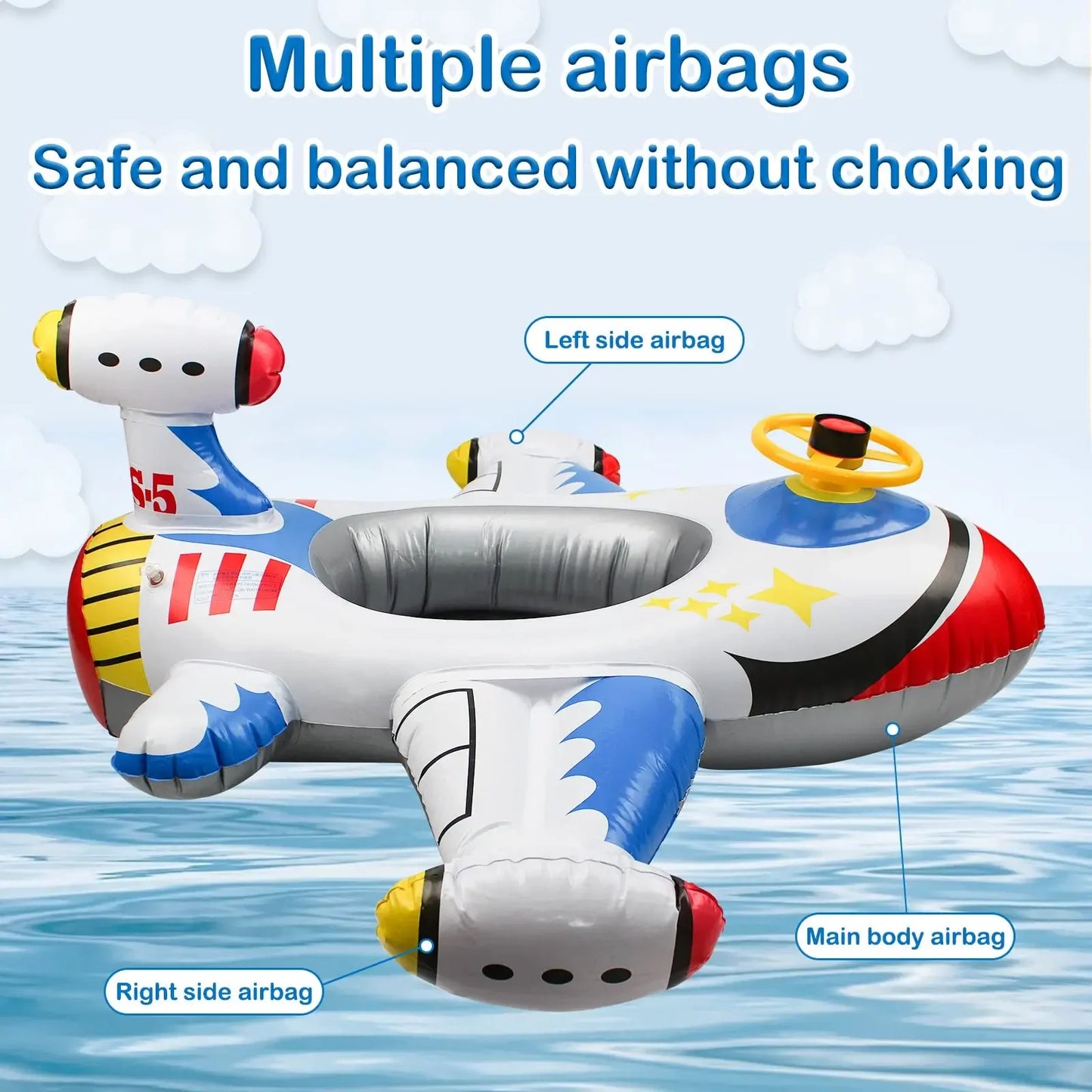 Inflatable Baby Airplane Pool Float – Fun Seat with Steering Wheel