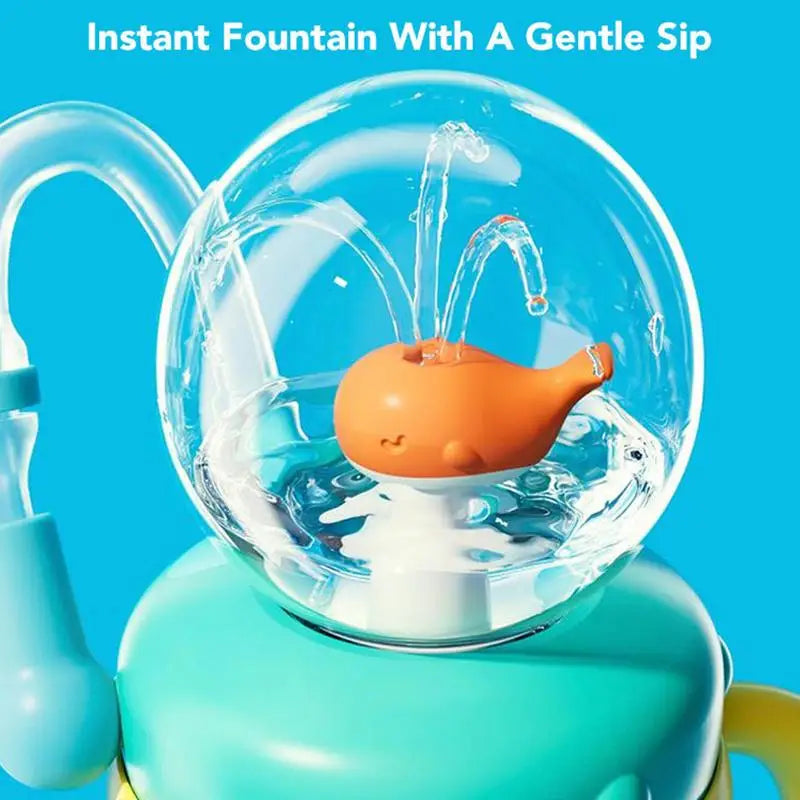 Baby Straw Cup 300ml Spill-Proof Whale Fountain Cup with Soft Flexible Silicone Straw Leakproof Spray Drinking Cup for Boys Girl