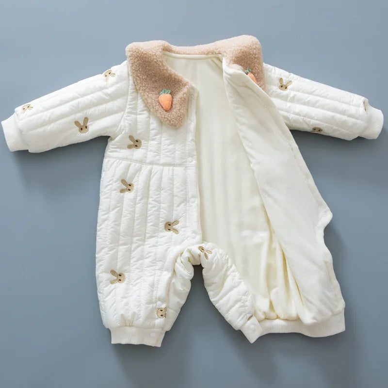 2PCS Winter Baby Clothes Newborn Romper 0-2Y Infant Girls Embroidered Bunny Padded Cotton Jumpsuit Toddler Outwear