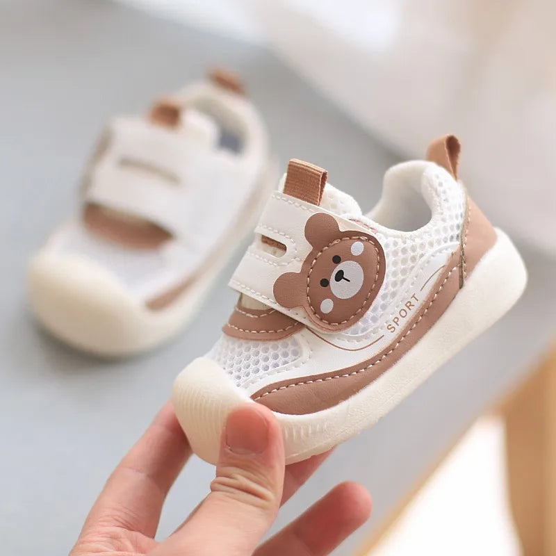 Children Sneakers For Spring.Summer Baby Air Permeable Mesh Cute Cartoon Walking Shoes Boys Girls Bunny bear Sticker Casual Shoe