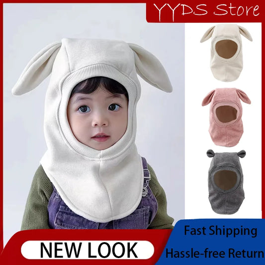 Winter Wool Rabbit-Ear Balaclava – Warm Adjustable Hat for Kids