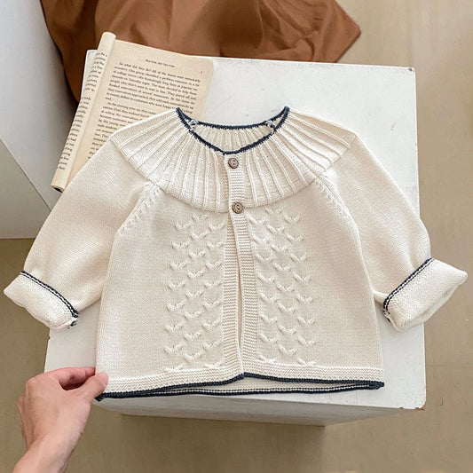 INS Spring, Autumn, Winter Fashion Single Item Girl Baby Sweater Cardigan Baby Sweater Herringbone Jacquard Knitted Coat