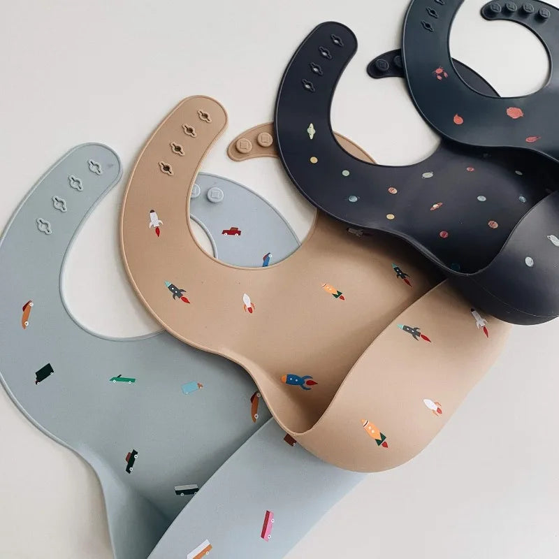 New Hot Adjustable Fit Waterproof Silicone Baby Bib with Crumb Catcher Pocket Easy To Clean and Comfortable To Wear