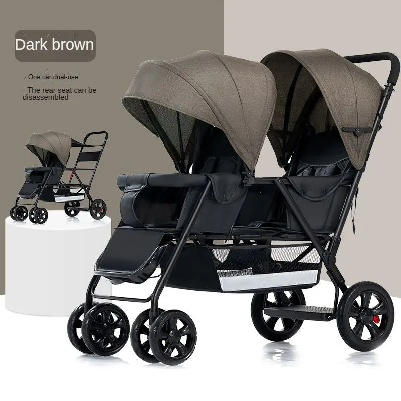 Twin Stroller Multifunctional Baby Stroller Lightweight Double Baby Stroller Foldable Two-way Double Stroller Four Wheel