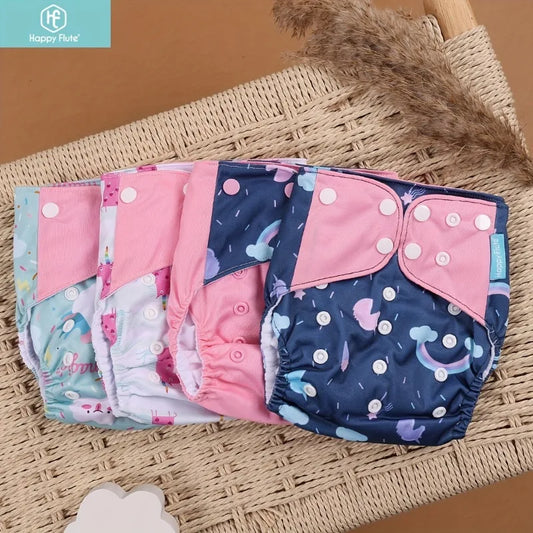 4pcs Washable Cloth Diaper Cover Adjustable Reusable Nappy Fit 3-15kg Baby Toddler Leakproof Soft Breathable Snap Button
