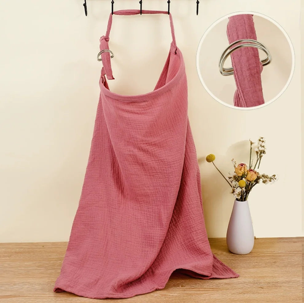 Muslin Nursing Cover for Baby Breastfeeding, Breathable 100% Cotton Breastfeeding Cover with Rigid Hoop for Mother Nursing Apron