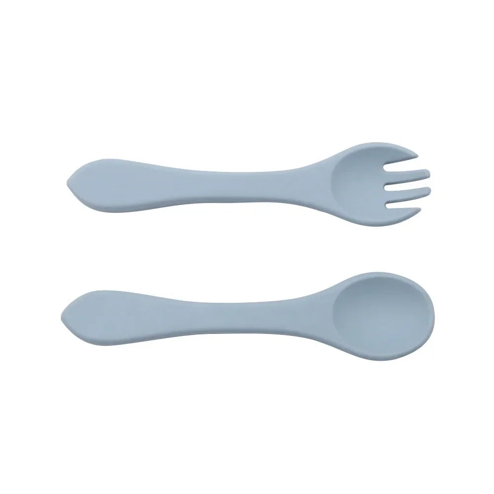 Ensemble repas pour tout-petit – Bol, cuillère et fourchette en silicone antidérapant