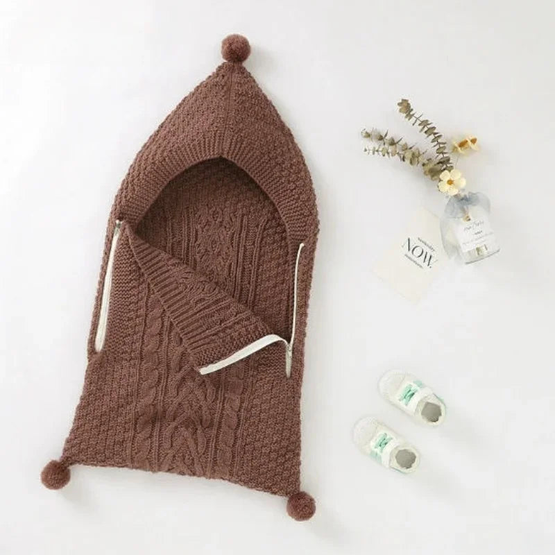 Nouvelles couvertures d'emmaillotage tricotées unies pour bébés de 0 à 1 an, chaudes et douillettes pour l'hiver.