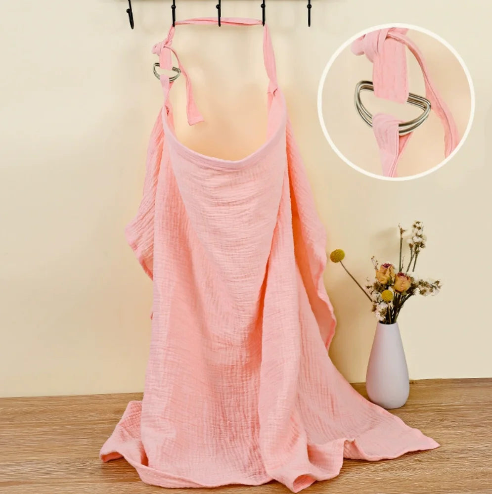 Muslin Nursing Cover for Baby Breastfeeding, Breathable 100% Cotton Breastfeeding Cover with Rigid Hoop for Mother Nursing Apron