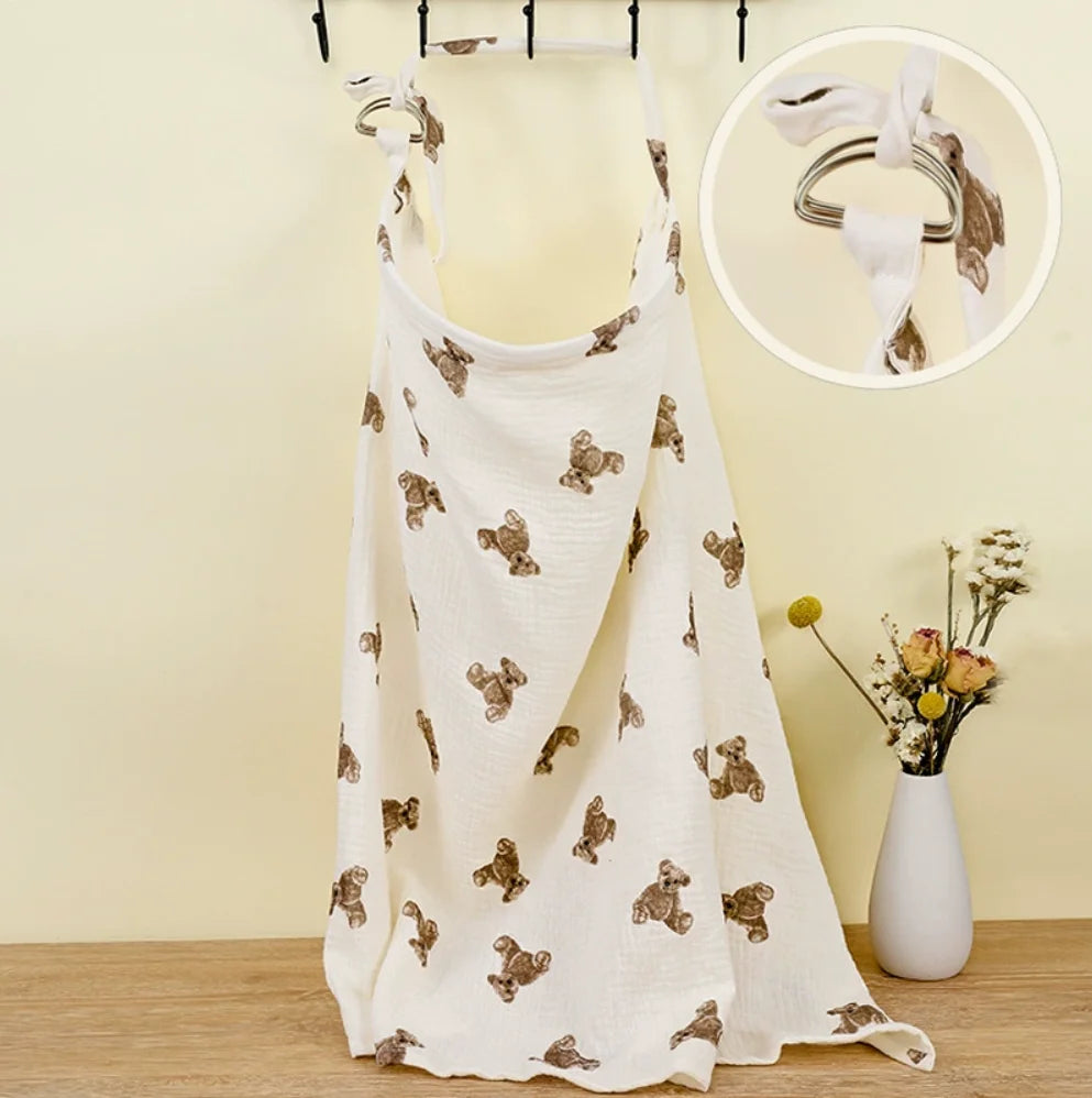 Muslin Nursing Cover for Baby Breastfeeding, Breathable 100% Cotton Breastfeeding Cover with Rigid Hoop for Mother Nursing Apron