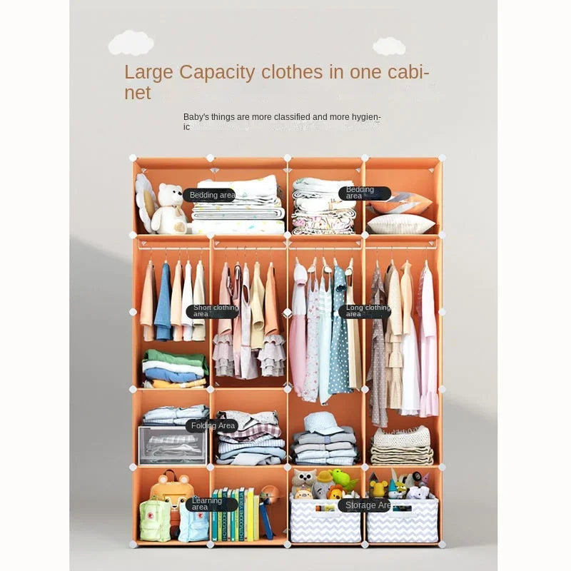 Home Bedroom Furniture Folding Wardrobe Clothes Cabinets Simple Dressers Cube Storage Locker Baby Closet Plastic Collapsible