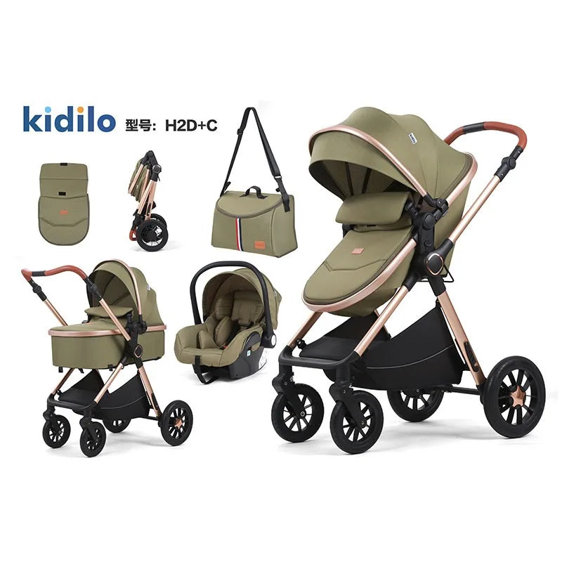 Kidilo H2D C 3 in 1 lightweight stroller, Good Quality Four Wheel Baby Stroller