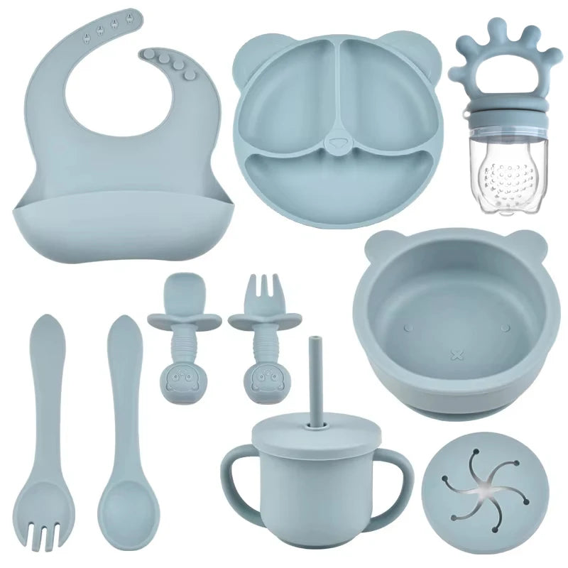 Infant Feeding Essentials – 9PCS Silicone Feeding Kit with Bib
