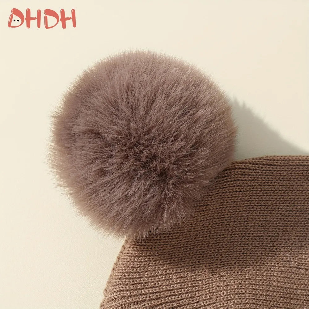 Cute Bear Ear Wool Baby Hat and Scarf Winter Set