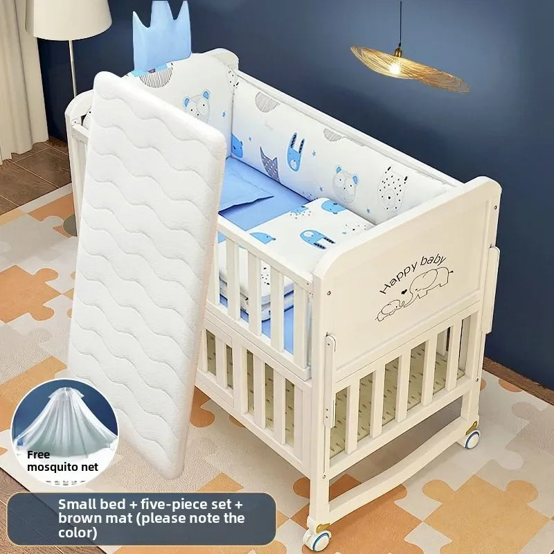 Luxury Solid Wood Baby Crib Multifunctional Convertible Bed with Bassinet Wheels Nest Bed  Wooden Convertible Baby Crib Movable