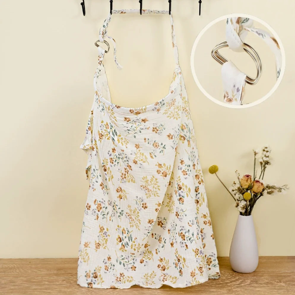 Muslin Nursing Cover for Baby Breastfeeding, Breathable 100% Cotton Breastfeeding Cover with Rigid Hoop for Mother Nursing Apron