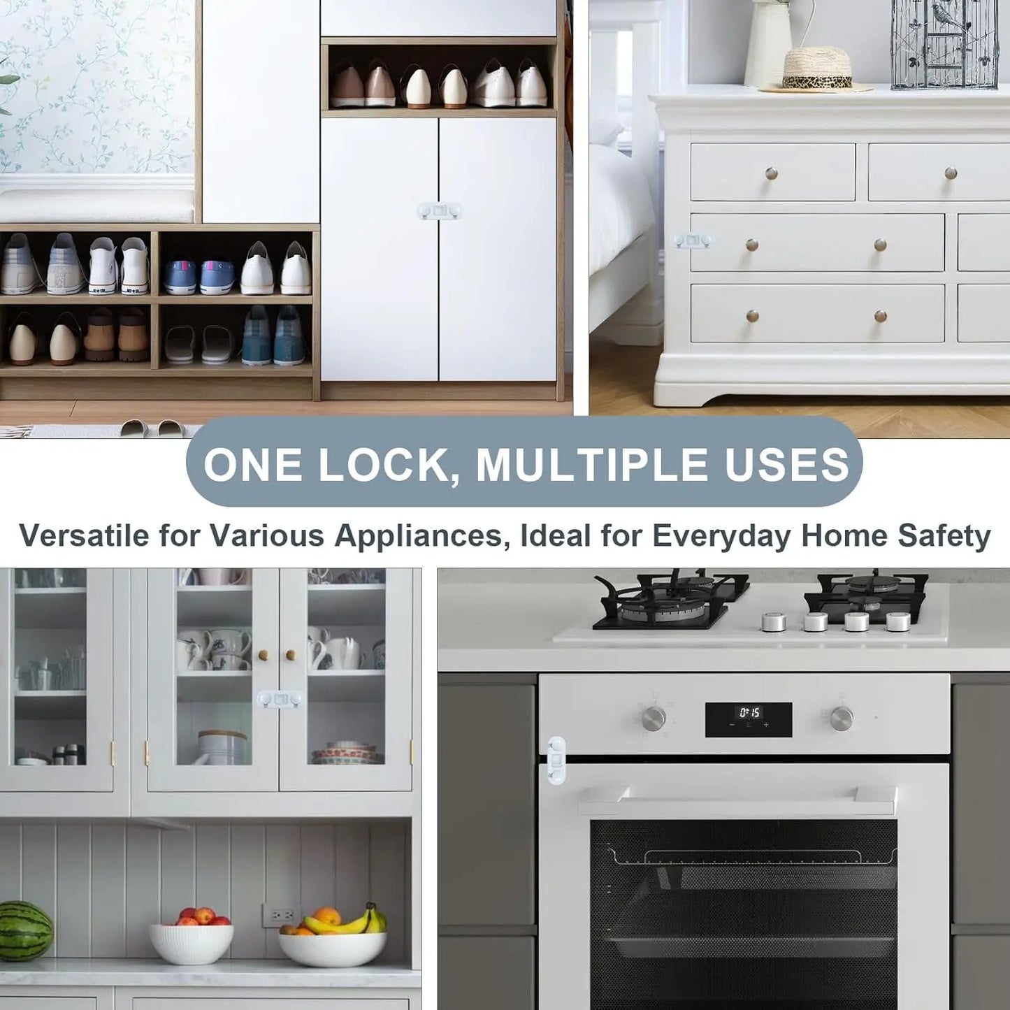 Child Proof Refrigerator Lock, Baby Safety Locks for Fridges, Cabinets, Drawers, Double Doors and More, Ergonomically Designed