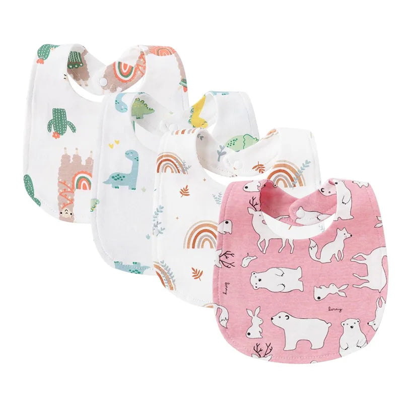 4 Pcs/lot Baby Bibs Double Layer Cotton Saliva Towel for Girls Boys Cute Printed Newborn Burp Cloths Infant Feeding Accessories