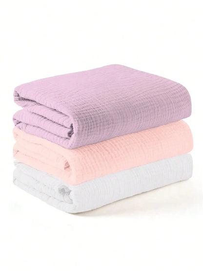 3PCS/set Soft Breathable Newborn Baby Receiving Blanket Muslin Swaddle White Pink Blankets for infant