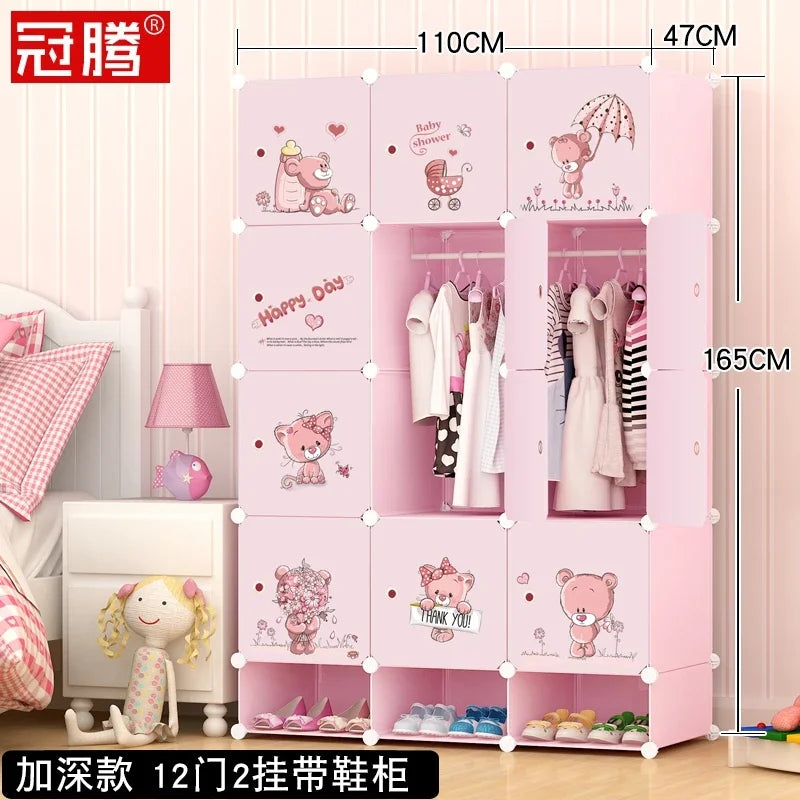 Low Profile Kids Storage Cabinet Cute Baby Clothes Organizer With Plastic Shelves For Nursery Toddler Room Furniture