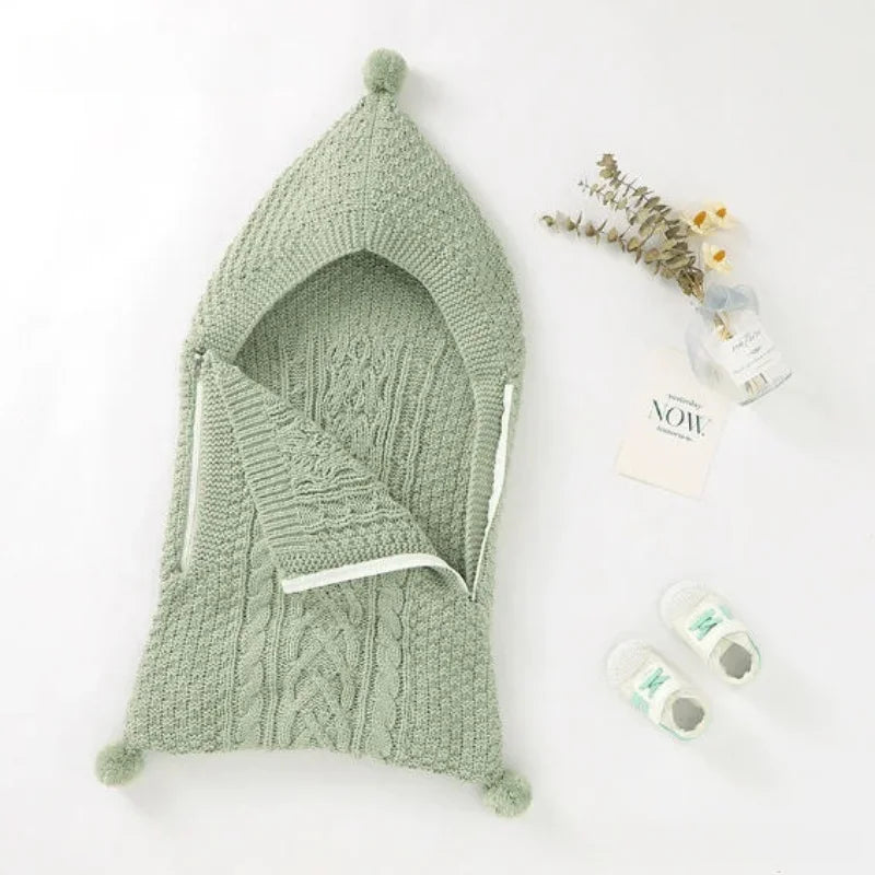 Nouvelles couvertures d'emmaillotage tricotées unies pour bébés de 0 à 1 an, chaudes et douillettes pour l'hiver.