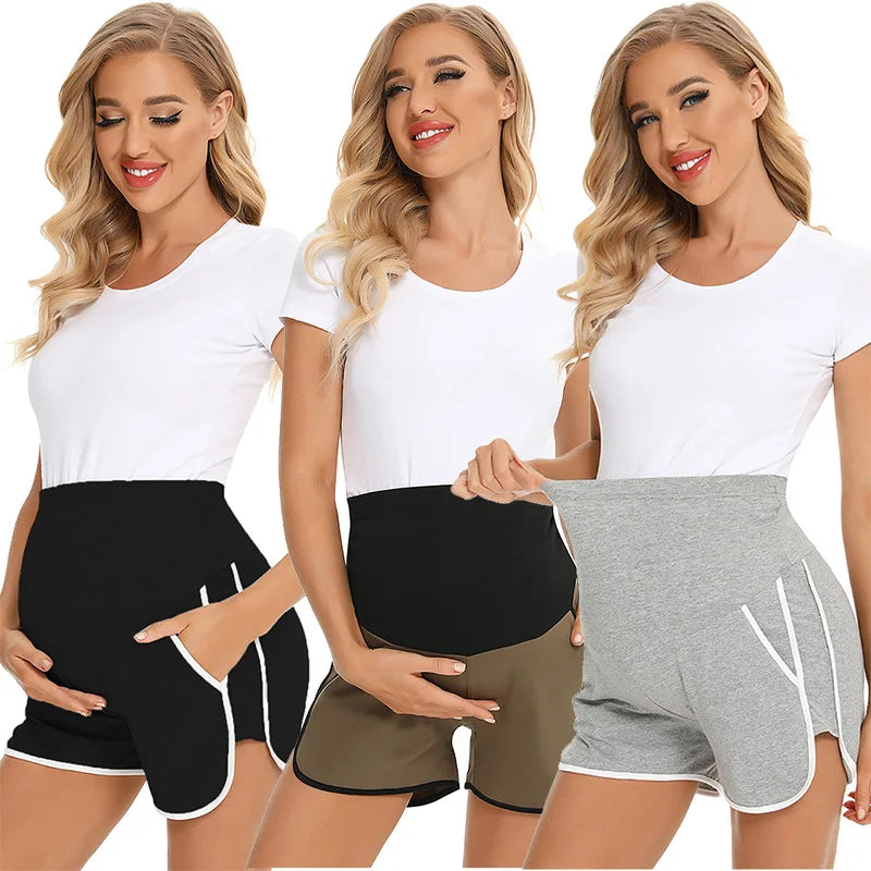 Summer Maternity Sweat Shorts 2025 High Waist Shorts Lounge Casual Curved Slit with Pockets Loose Women Sport Clothing