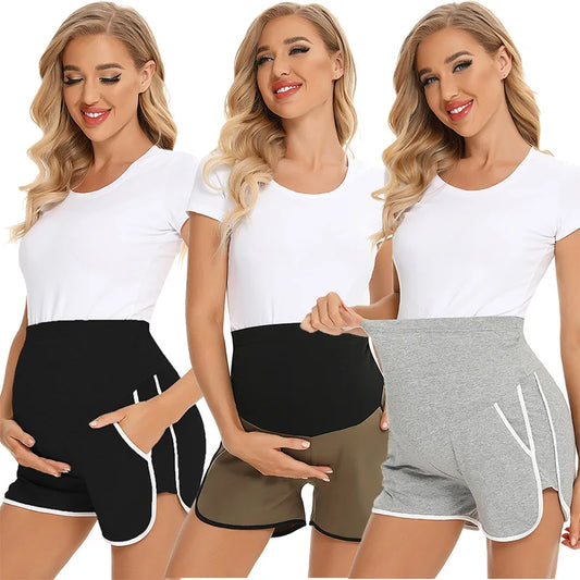 Summer Maternity Sweat Shorts 2025 High Waist Shorts Lounge Casual Curved Slit with Pockets Loose Women Sport Clothing